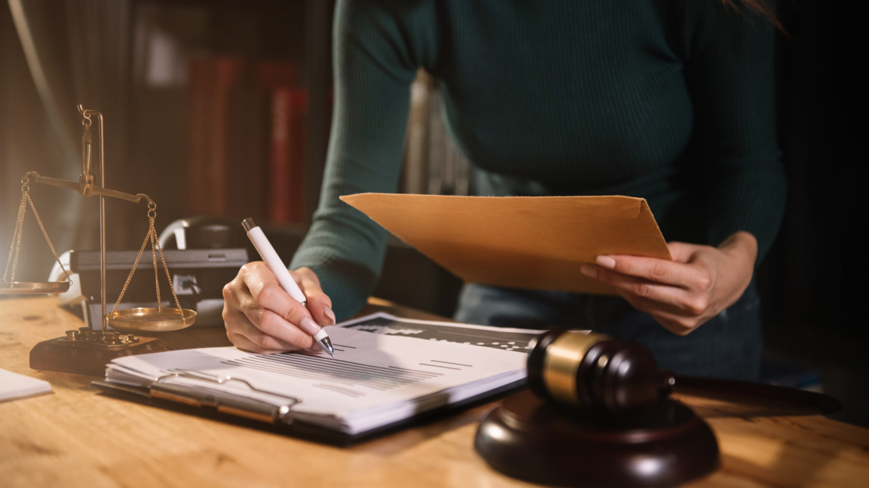 Lawyer singing in documents, filling court records, job responsibilities in office.